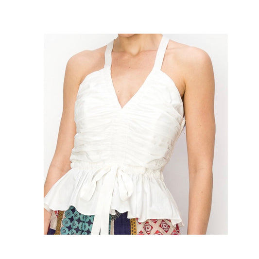 Laura halter peplum white top