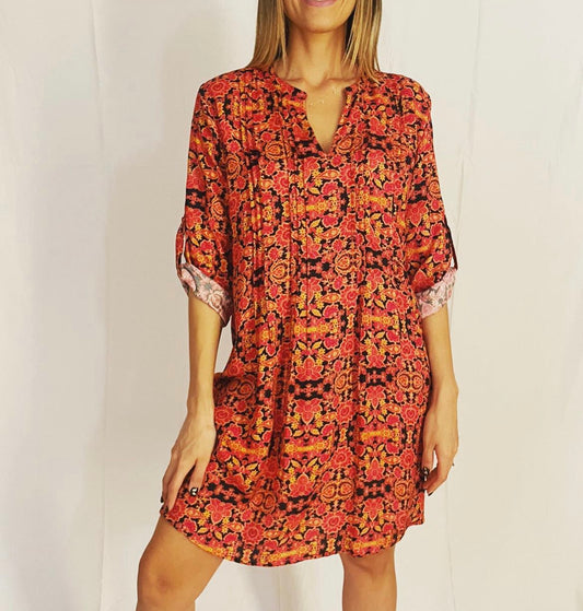 Red floral printed shift dress